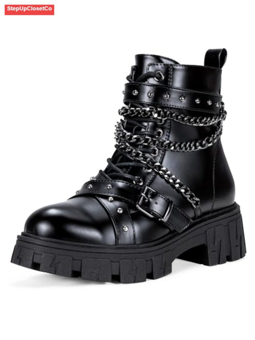 Women's Chunky Platform Combat Boots with Lace-Up & Side Zip